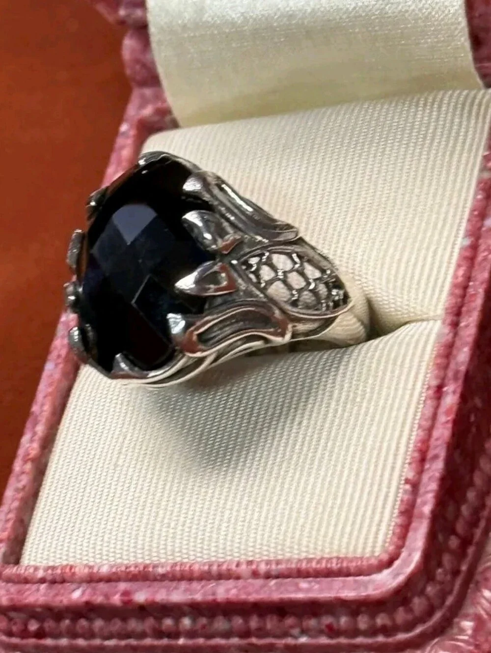 Sterling Silver 12.41 CT Thai Black Spinel Ring SZ 8
